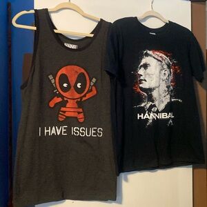 Hannibal tshirt and Deadpool tank size M
